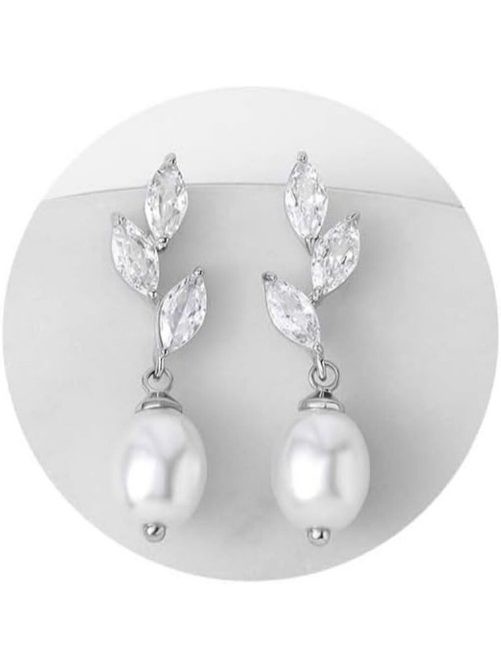 Women Silver Tone Pearl Drop Earrings Crystal Rhinestone Leaf Dangle Party Jewel